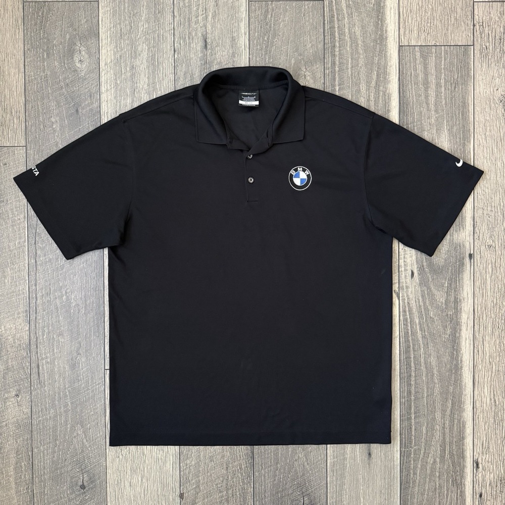 BMW x NIKE Polo Golf Performance Shirt Black Embroidered Dri-Fit Racing Mens L